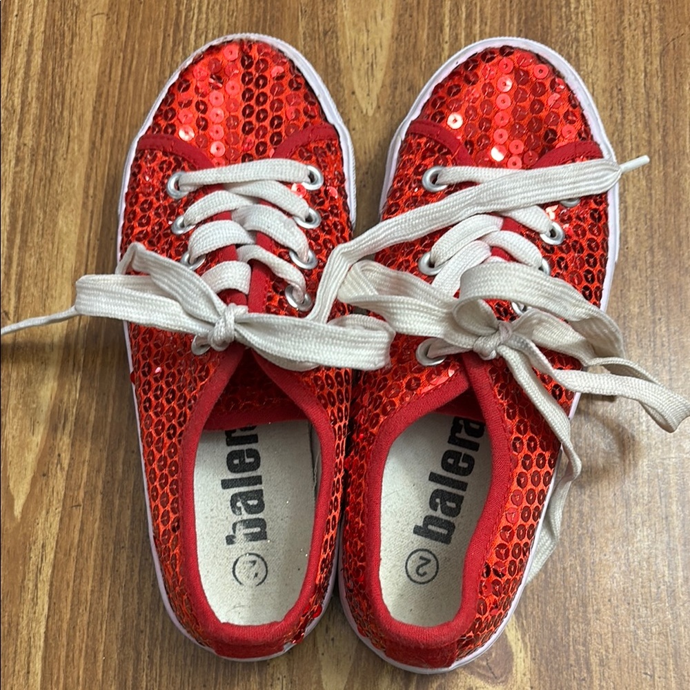 Red Sequin Sneakers with White Laces - Picture 2 of 3